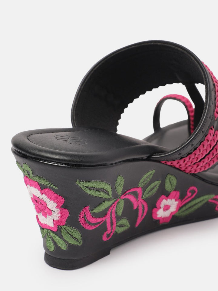 House of Pataudi Floral Embroidered Wedges