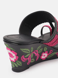 House of Pataudi Floral Embroidered Wedges