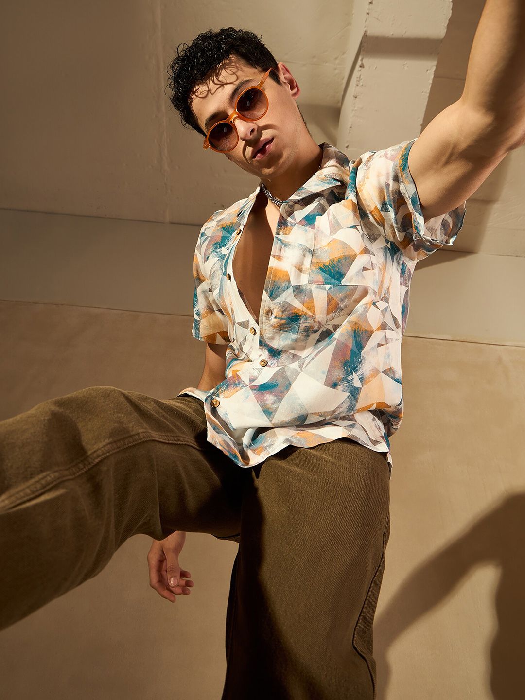 DENNISON Abstract Printed Cuban Collar Smart Oversized Casual Shirt