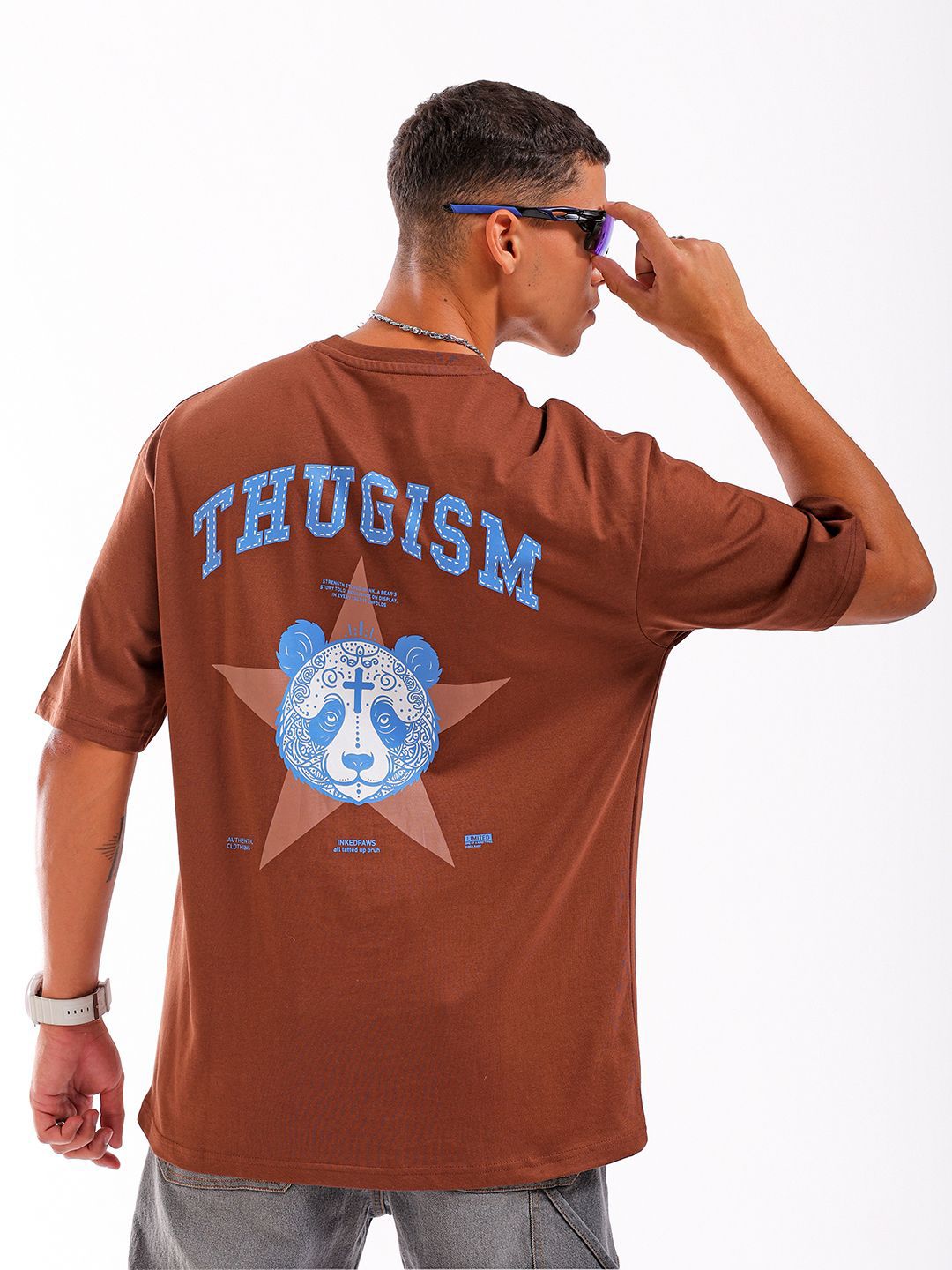 The Indian Garage Co Men Back Printed Round Neck Boxy Oversized T-shirt