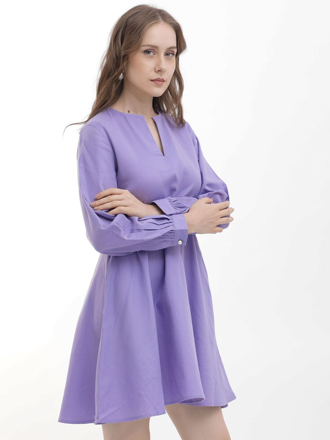 RAREISM Puff Sleeve Fit & Flare Mini Dress Comes with a belt