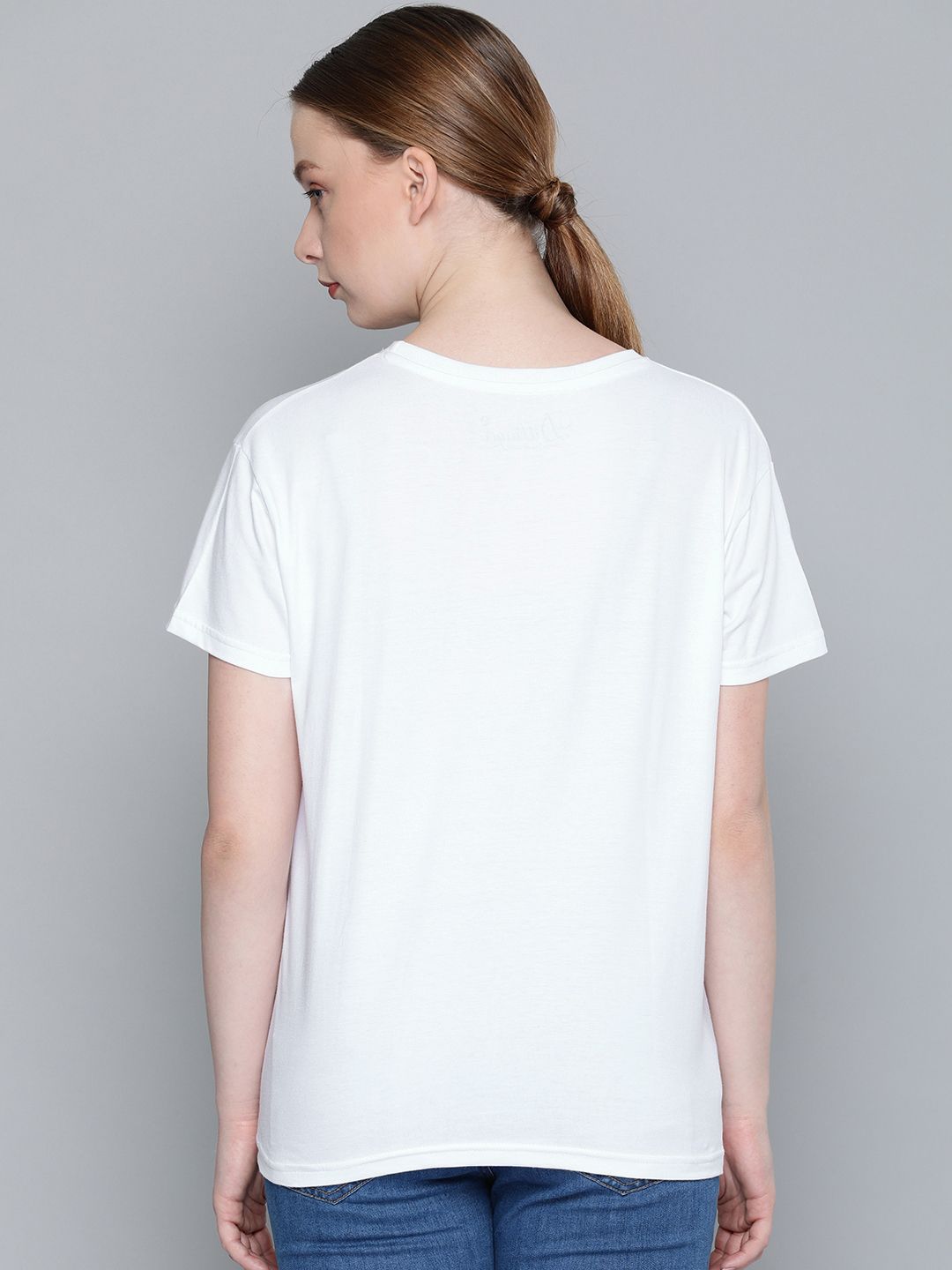 DILLINGER Women White Printed Round Neck Regular Fit Pure Cotton T-shirt