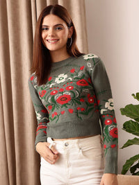 STREET 9 Self Design Acrylic Crop Pullover