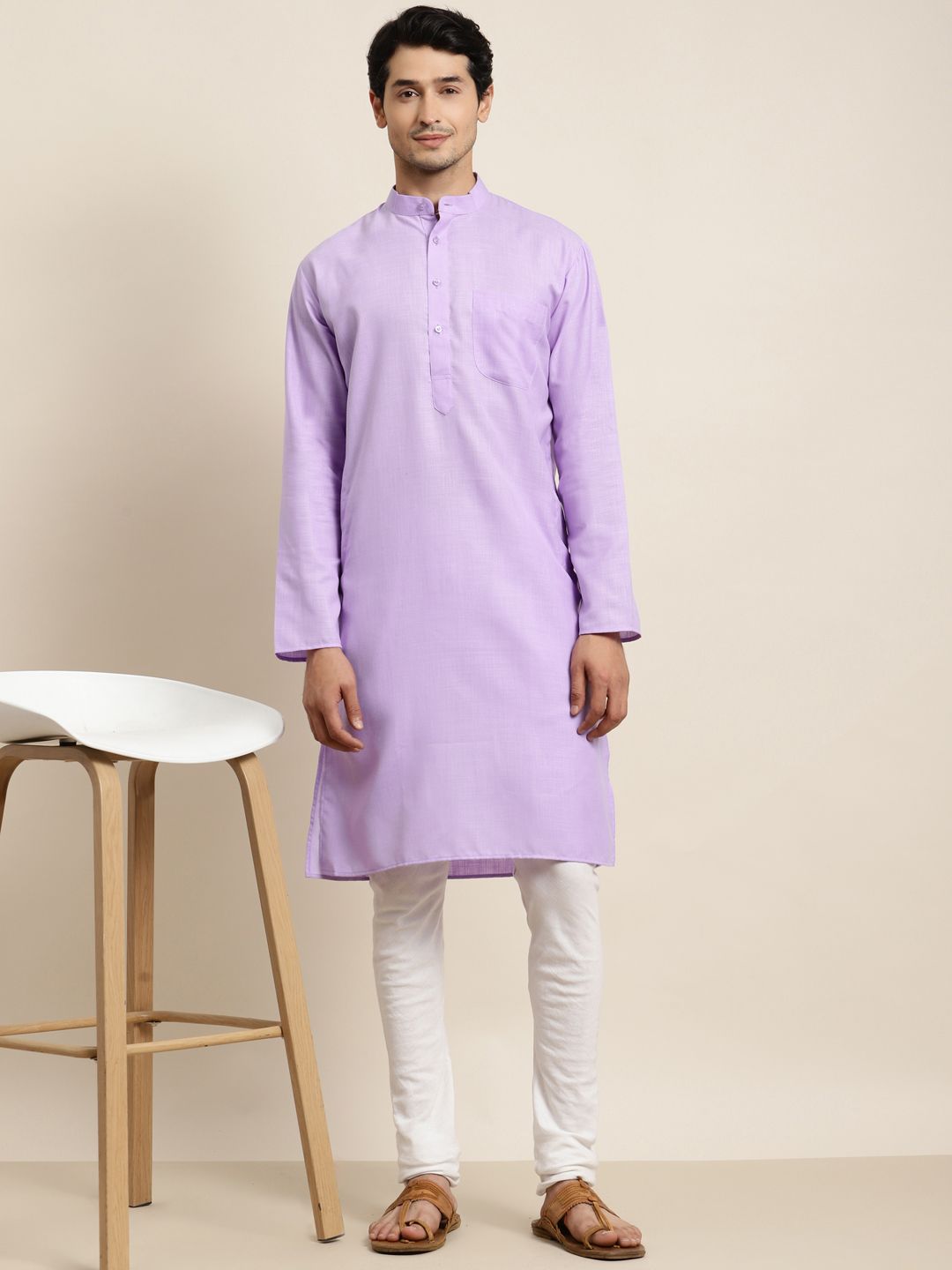 Anug by SOJANYA Men Purple Band Collar Kurta