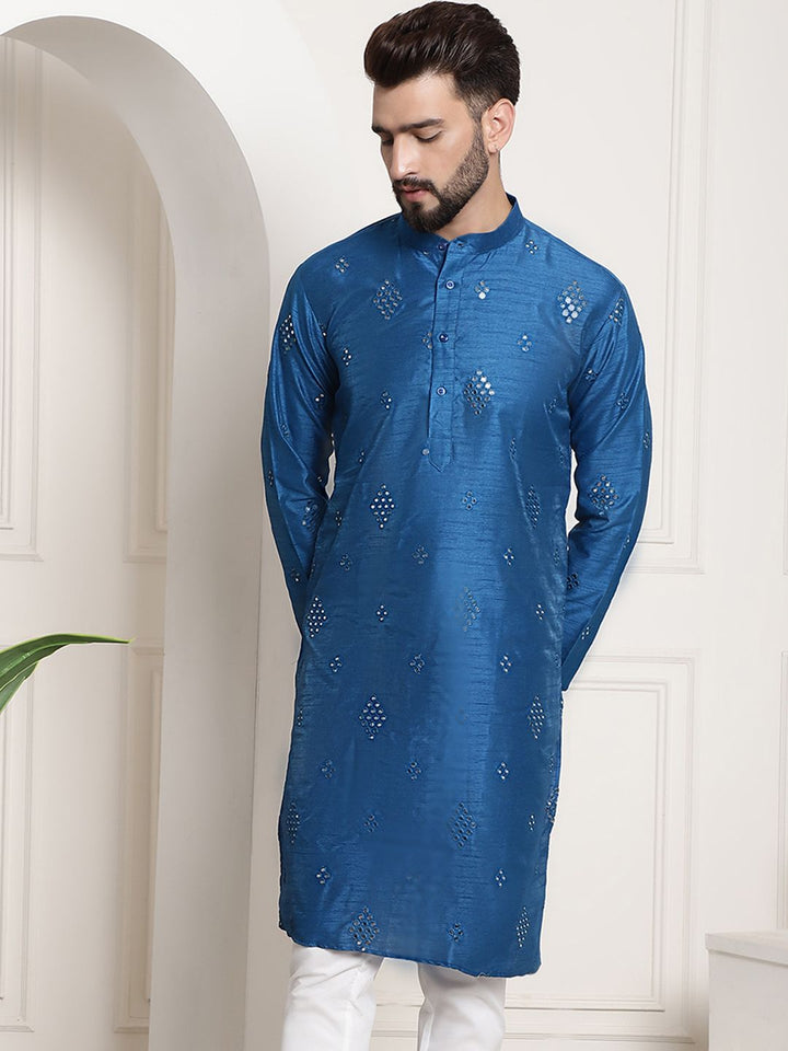SOJANYA Ethnic Motifs Embellished Mirror Work Silk Cotton Kurta