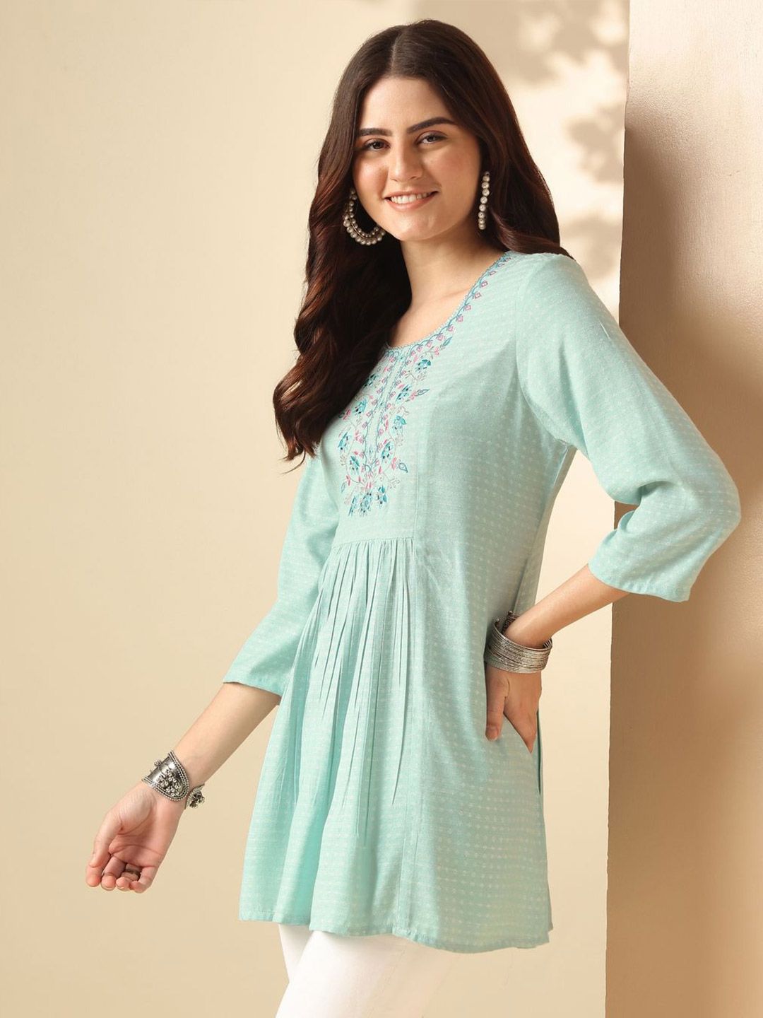Anouk Embroidered Round Neck A-line Top