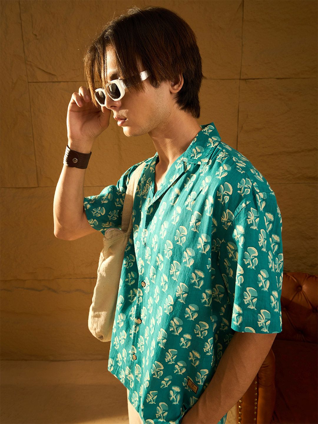 DENNISON Block Printed Drop Shoulder Oversized Cotton Shirt