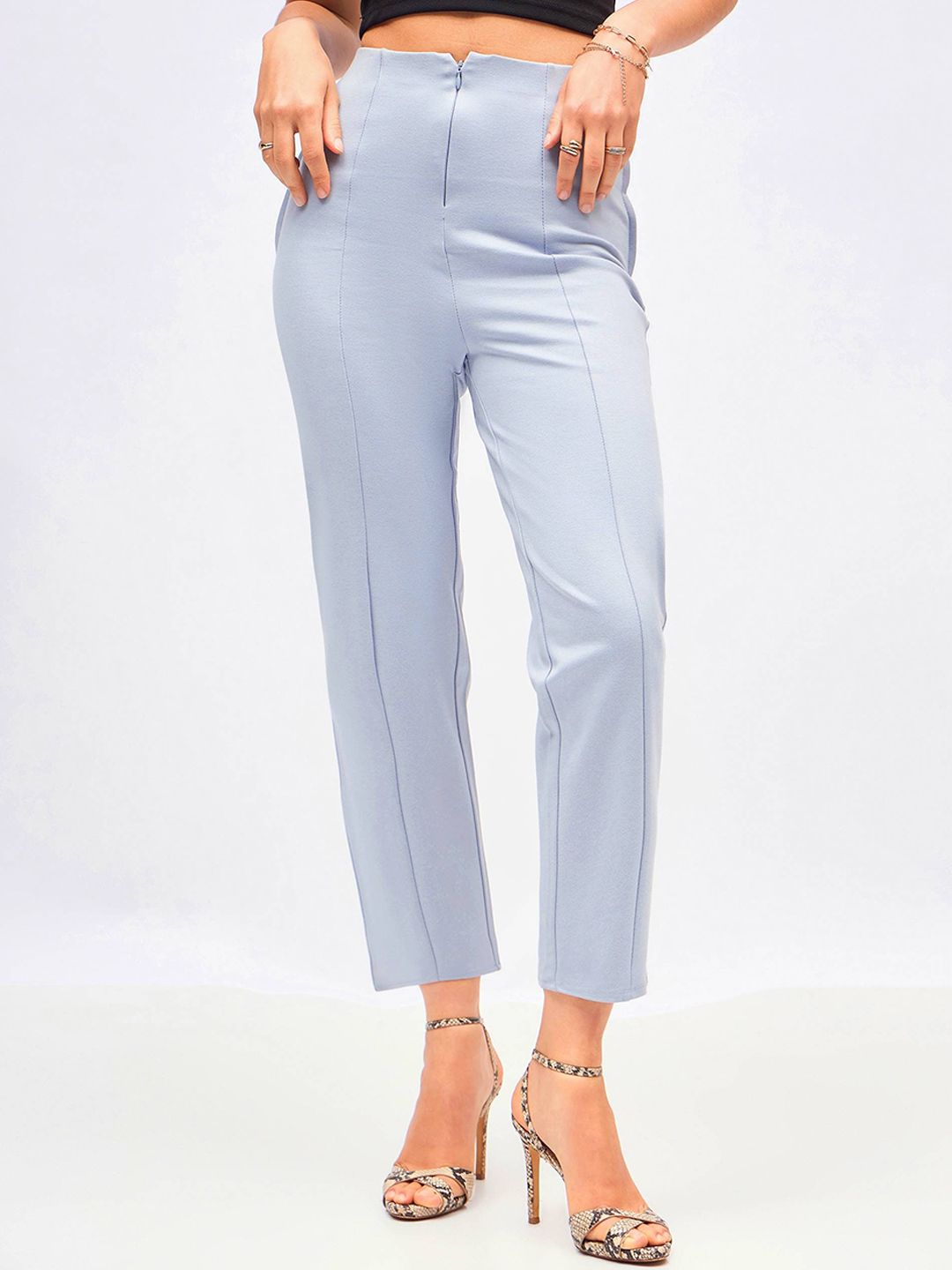 SASSAFRAS Women Blue Straight Fit High-Rise Trousers