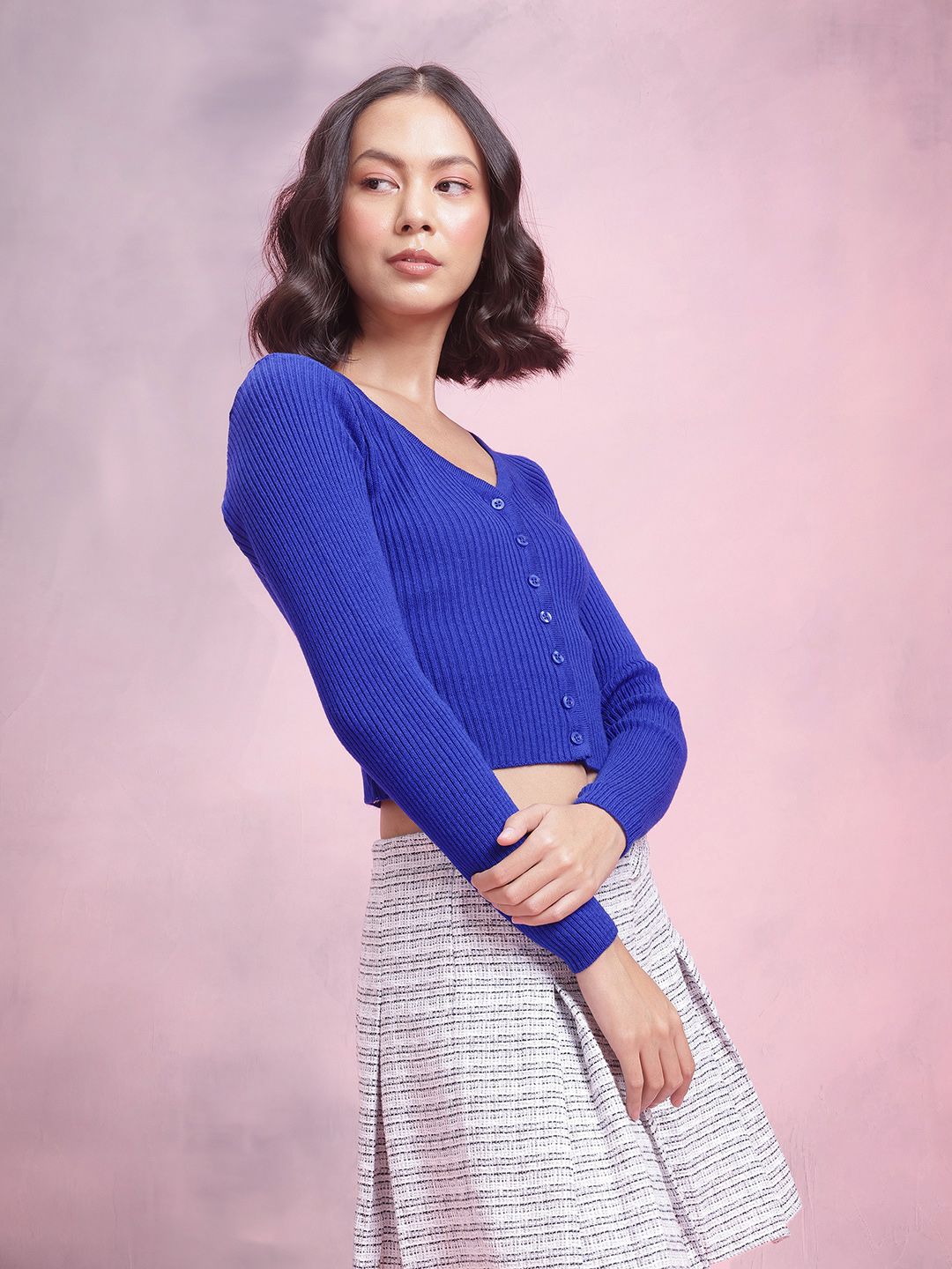 DressBerry Ribbed Crop Length Acrylic Cardigan