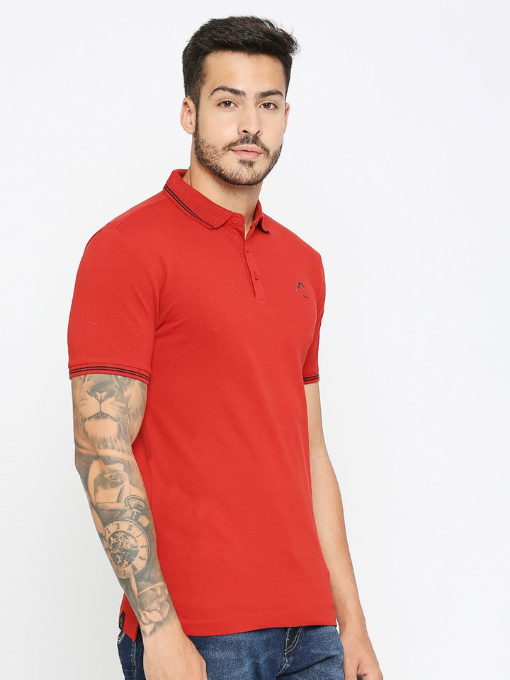 Being Human Men Red Polo Collar T-shirt