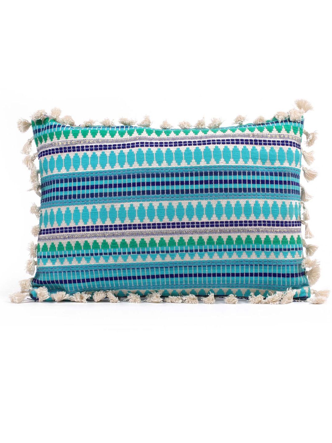 STITCHNEST Blue & White 2 Pieces Ethnic Motifs Woollen Rectangle Cushion Cover