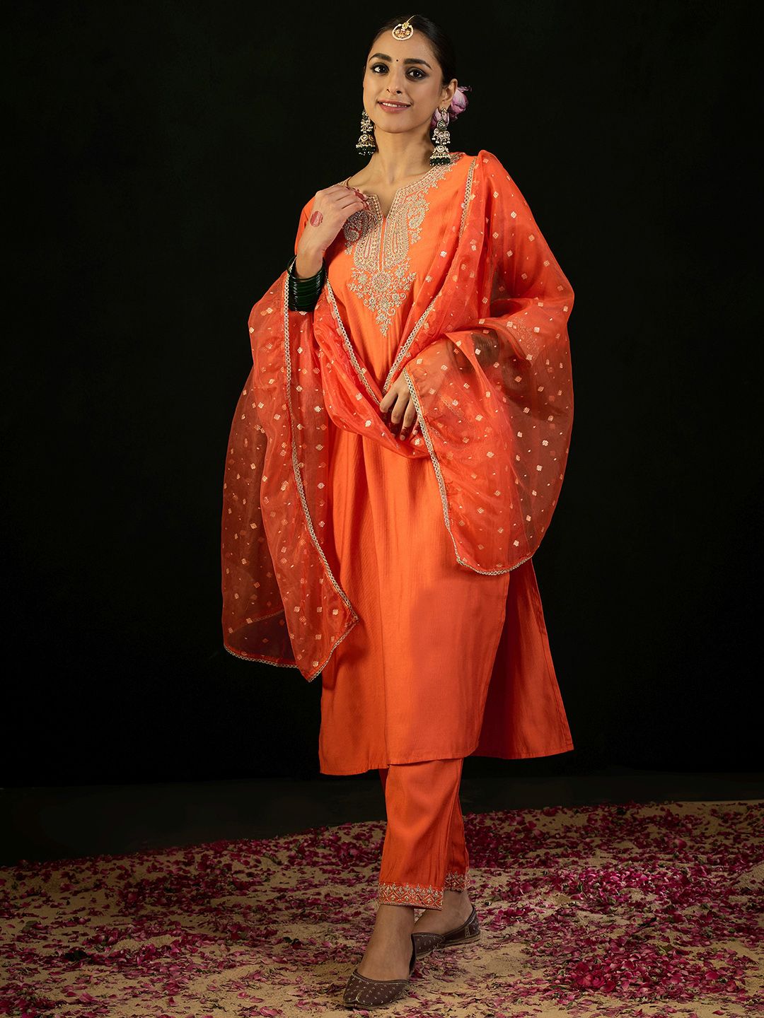 Indo Era Paisley Yoke Design Liva Straight Kurta With Trousers & Dupatta