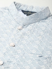 SOJANYA Men Solid Kurta with Churidar & Embroidered Nehru Jacket