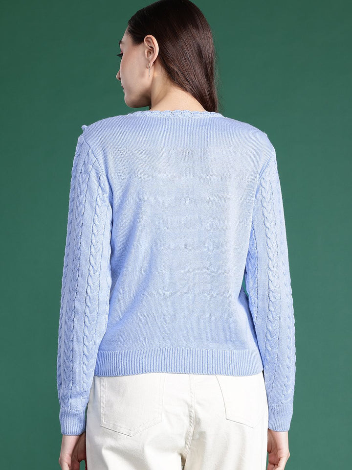 DressBerry Floral Embroidered Cable Knit Acrylic Pullover