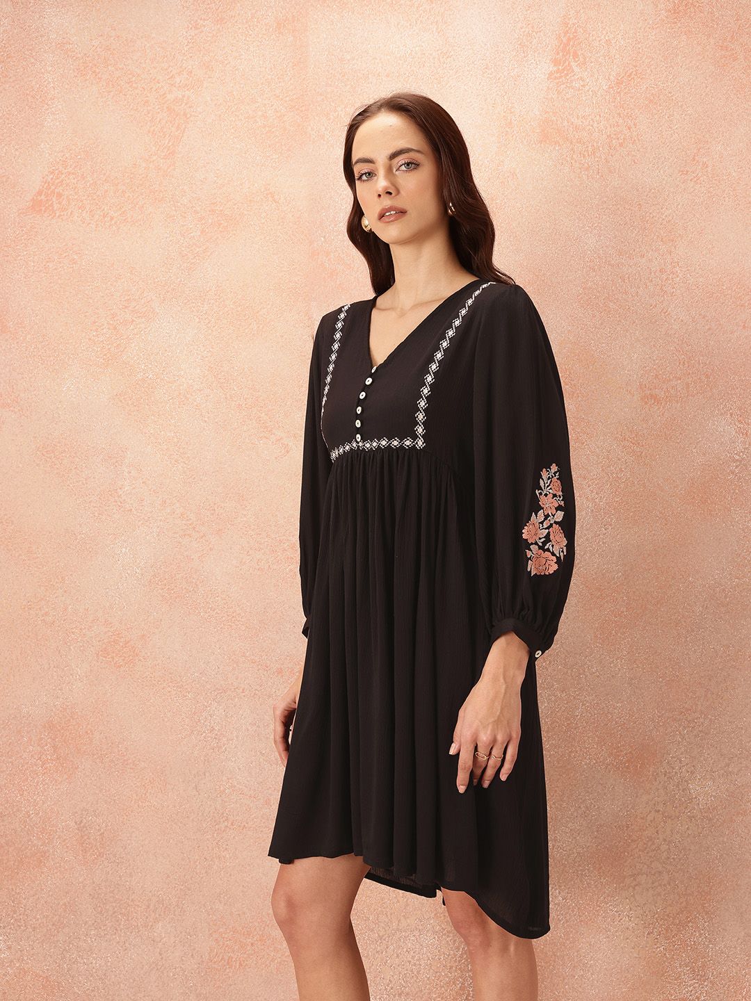 all about you Embroidered Detail A-Line Dress