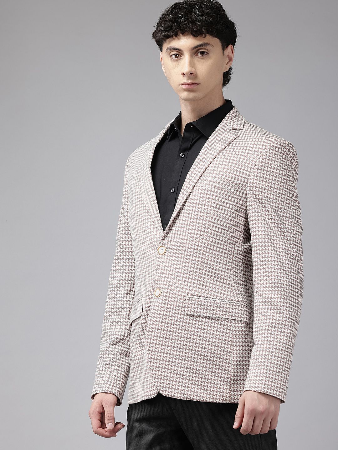 Park Avenue Houndstooth Checked Slim Fit Blazer