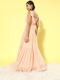 QUIERO Women Classic Peach Checked Summer Gingham Dress
