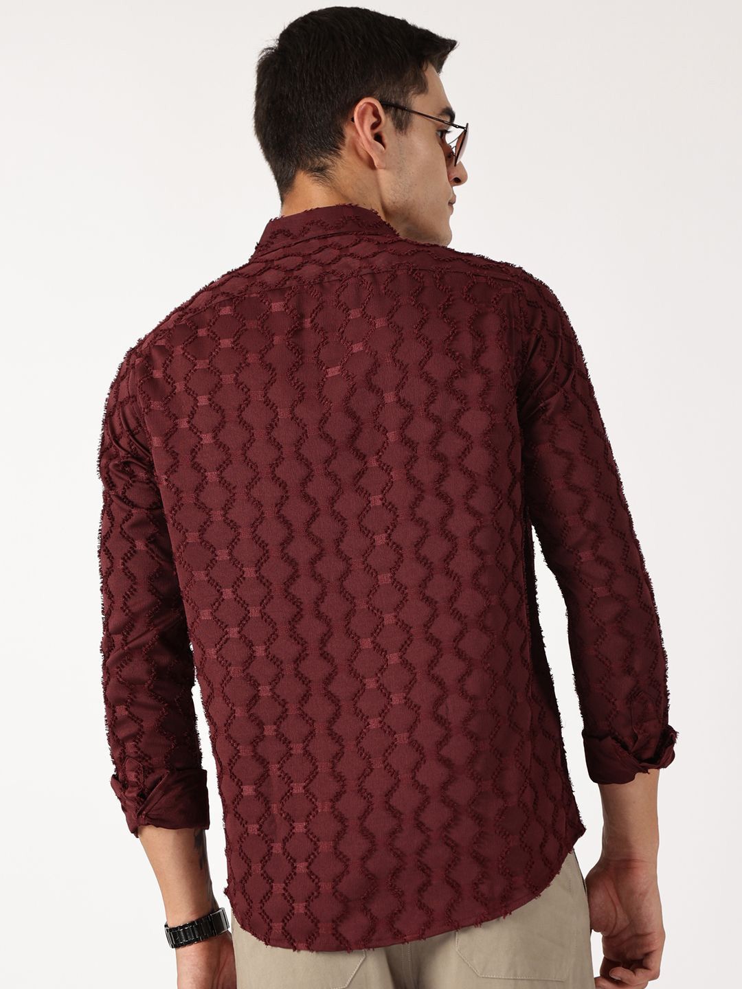 Thomas Scott Men Premium Spread Collar Textured Casual Shirt