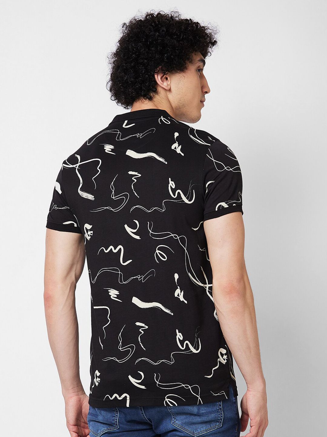 SPYKAR Printed Polo Collar Slim Fit Cotton T-shirt