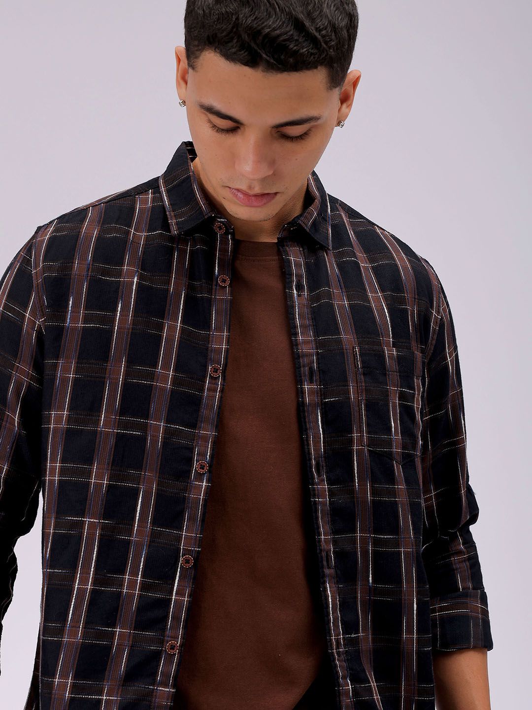 The Indian Garage Co Men Cutaway Collar Checked Cotton Slim Fit Casual Shirt