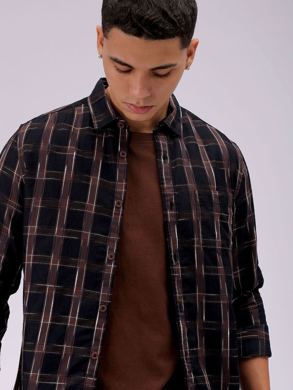 Garage Co India Cutaway Collar Colar diperiksa Kapas Slim Fit Casual Shirt