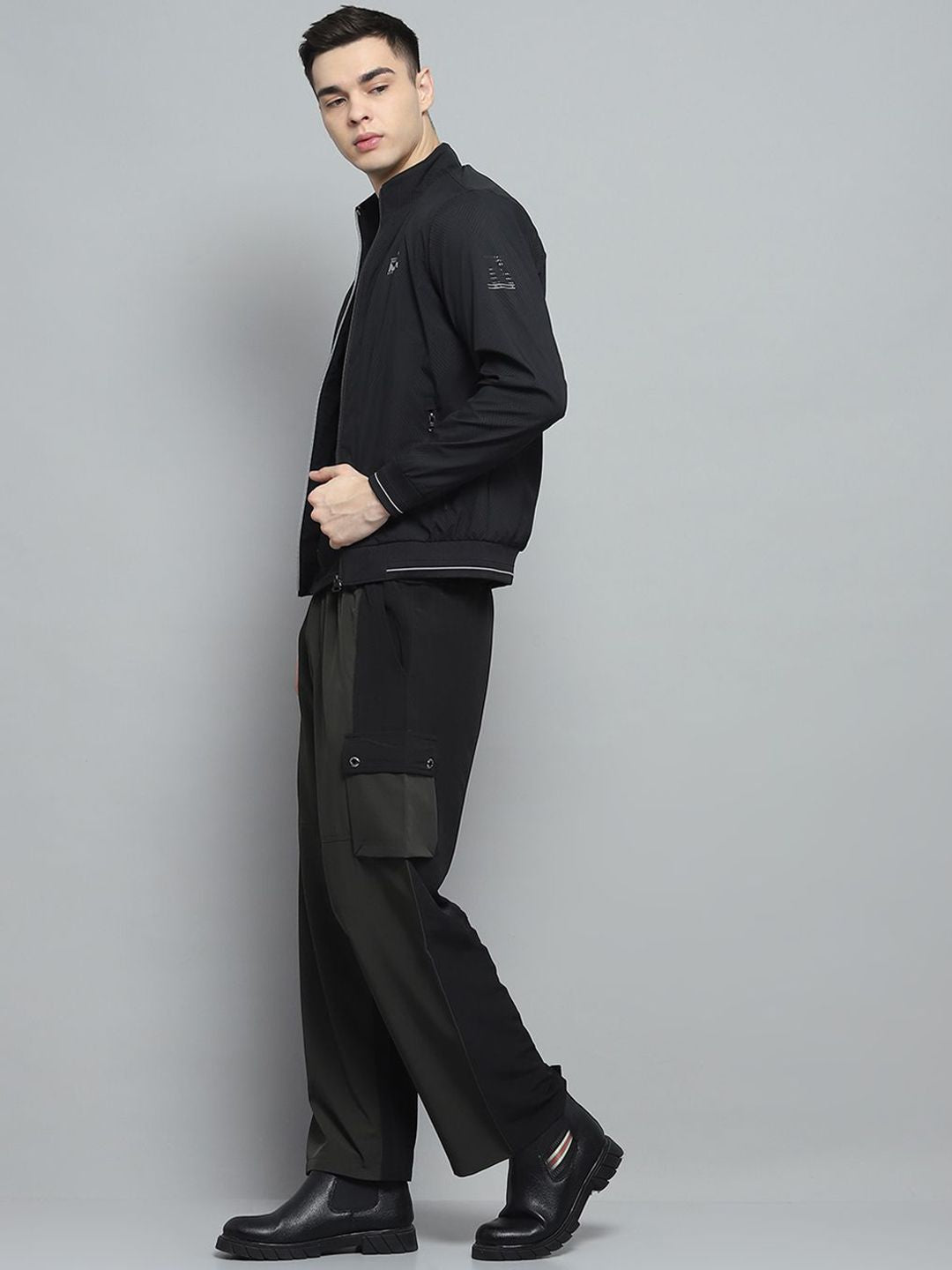 Monte Carlo Men Mock Collar Solid Casual Lightweight Bomber Jacket