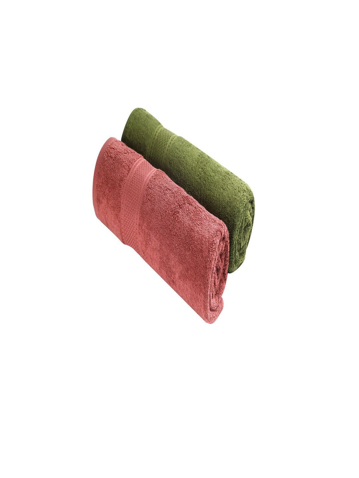 MYTRIDENT Olive Green  Coral 2 Pieces 450GSM Cotton Towel