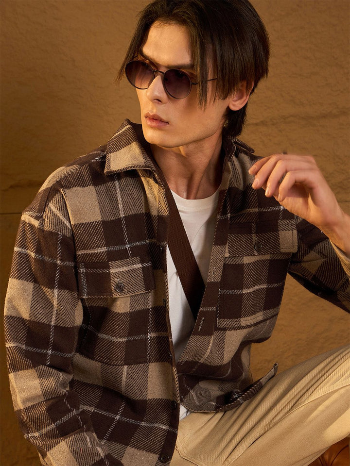 DENNISON Men Double Pocket Drop Shoulder Oversized Cotton Checked Shacket