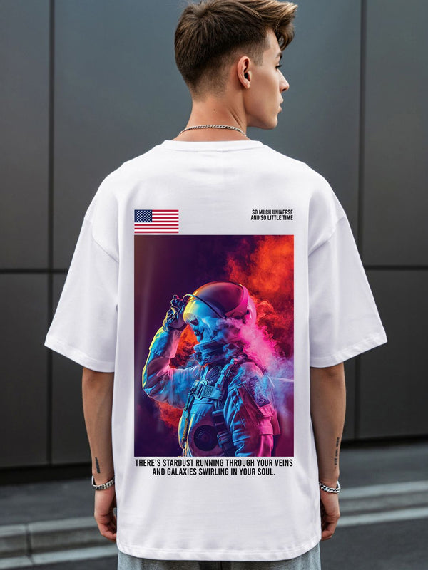 Bewakoof Men White Printed Oversized Pure Cotton T-shirt