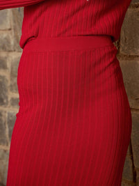 SASSAFRAS Red Ribbed Sweater With Pencil Skirt