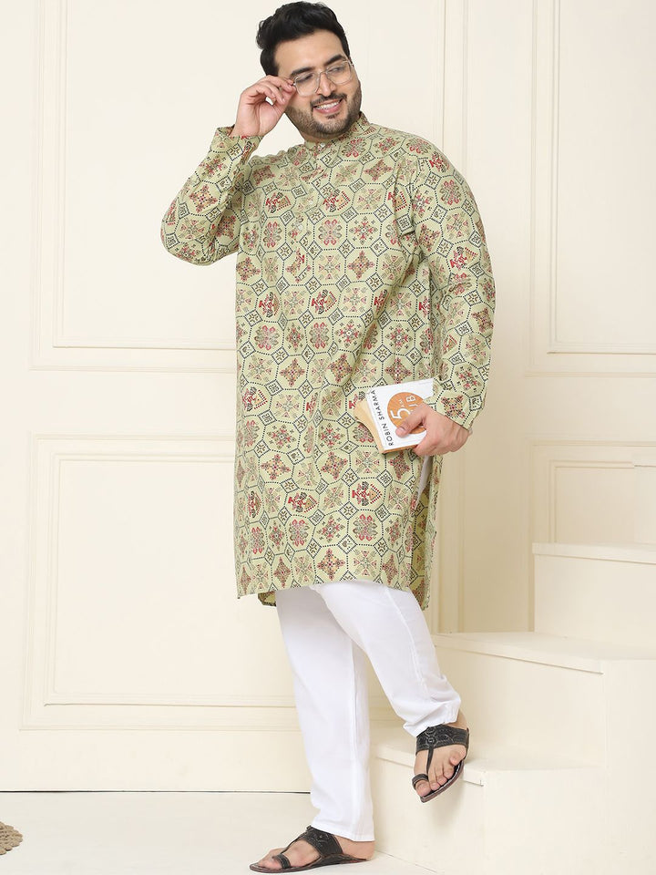 SOJANYA PLUS Motif Etnik Bercetak Linen Kapas Kurta Lurus dengan Piyama
