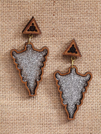 Anouk Brown & Grey Gold-Plated Triangular Wooden Drop Earrings