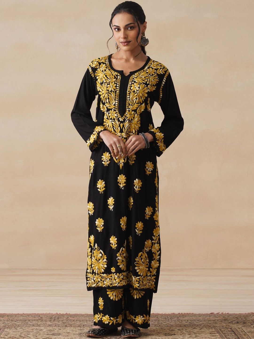 House of Chikankari Embroidered Ethnic Motifs Kurta Trouser Set