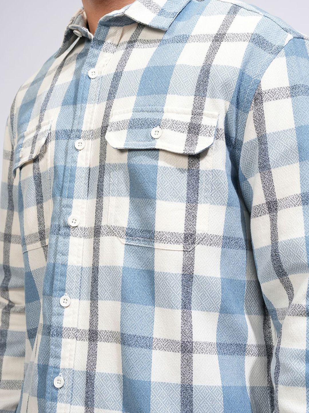 HIGHLANDER Men Relaxed Fit Spread Collar Tartan Checked Cotton Casual Shirt