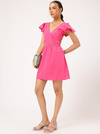DressBerry Barbiecore Ruffled & Smocked Cut-out A-line Mini Dress