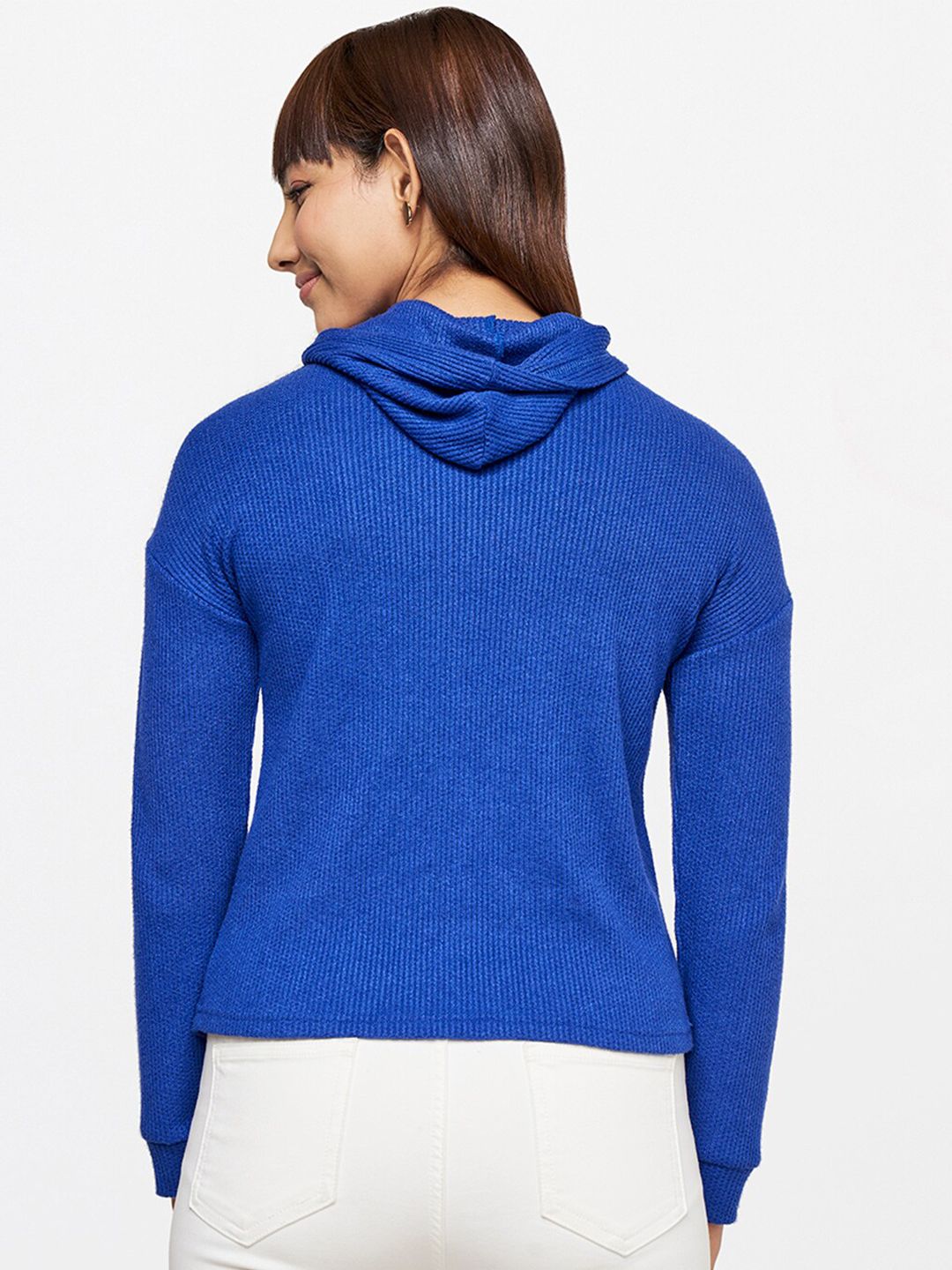 AND Women Blue Solid Hood Long Sleeves Top