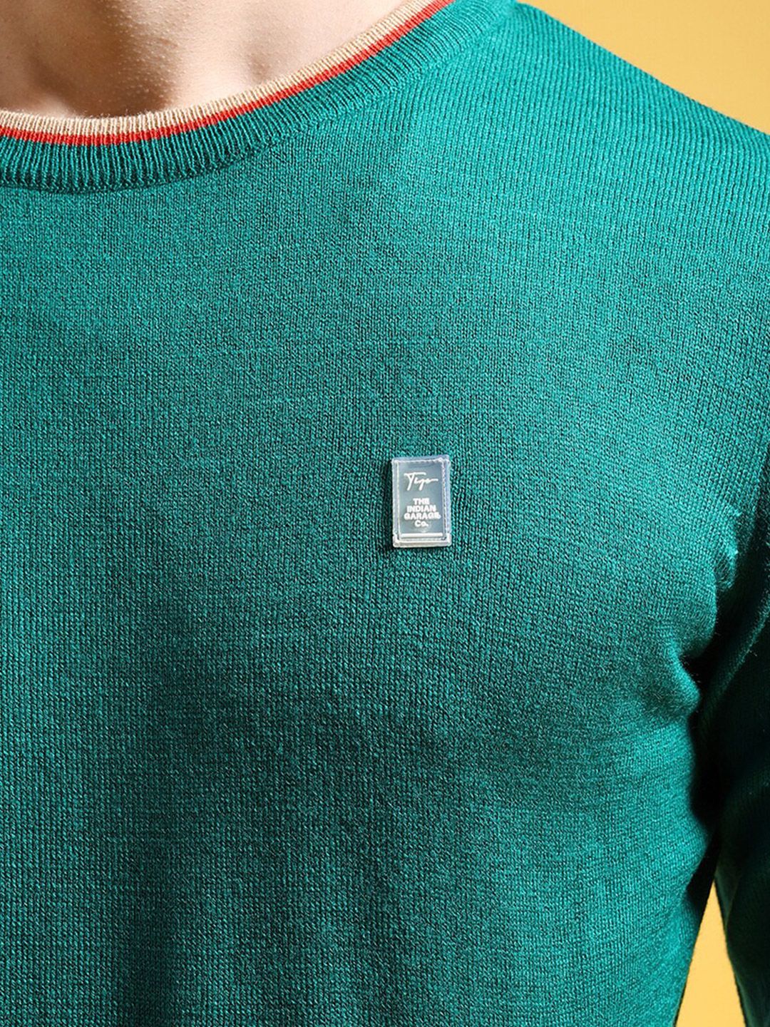 The Indian Garage Co Green Round Neck Acrylic Pullover