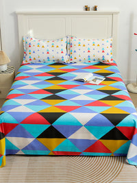 Story@home Blue White Floral Cotton 144 TC Queen Bedsheet With 2 Pillow Covers