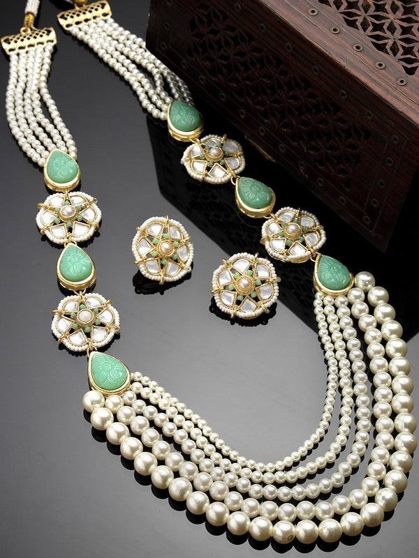 KARATCART Gold-Plated Beaded Kundan-Studded Jewellery Set