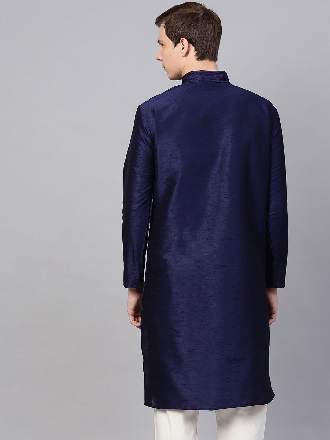 SOJANYA Lelaki Navy Blue Solid Kurta Lurus