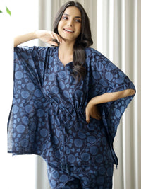 SANSKRUTIHOMES Women Navy Blue Printed Pure Cotton Night suit