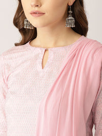 Libas Women Pink & Silver Printed Kurta with Palazzos & Dupatta