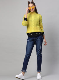 STREET 9 Women Yellow Self Design Pullover Sweater