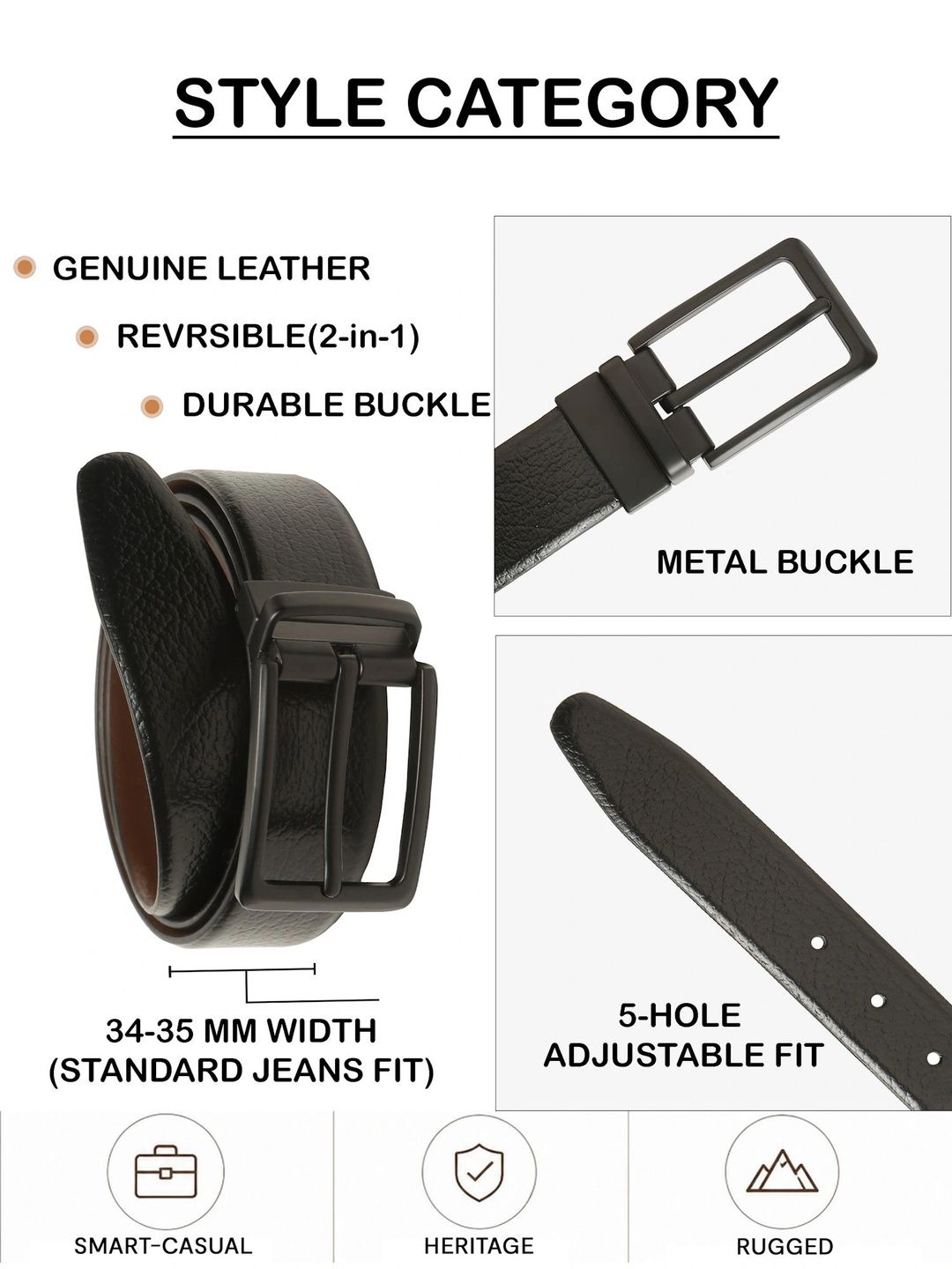 Teakwood Leathers Men Textured Leather Reversible Belt