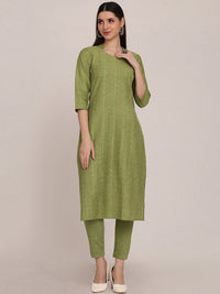KALINI Geometric Woven Design Mandarin Collar Straight Kurta With Trouser