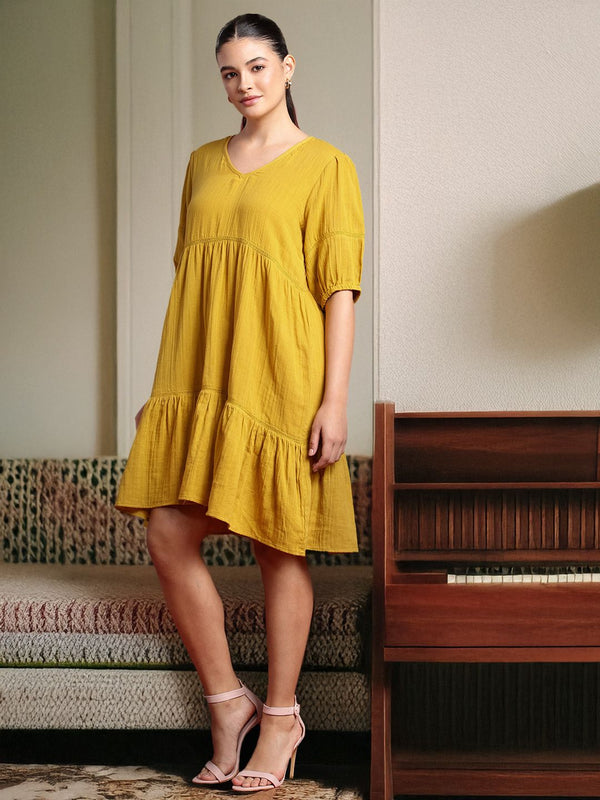 all about you Pure Cotton Puff Sleeve Tiered A-Line Dress