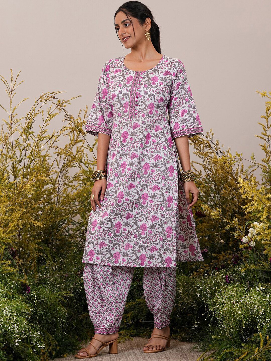 Libas Floral Printed Regular Pure Cotton Kurta With Salwar & Dupatta