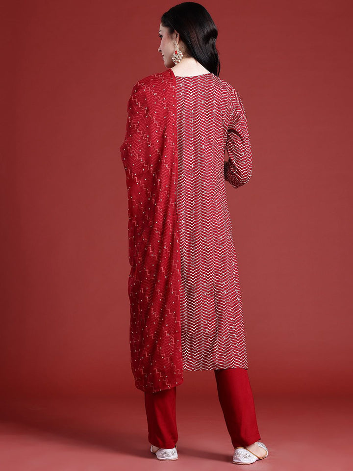 Anouk Bandhani Printed Regular Thread Work Kurta With Trousers & Dupatta