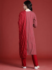 Anouk Bandhani Printed Regular Thread Work Kurta With Trousers & Dupatta