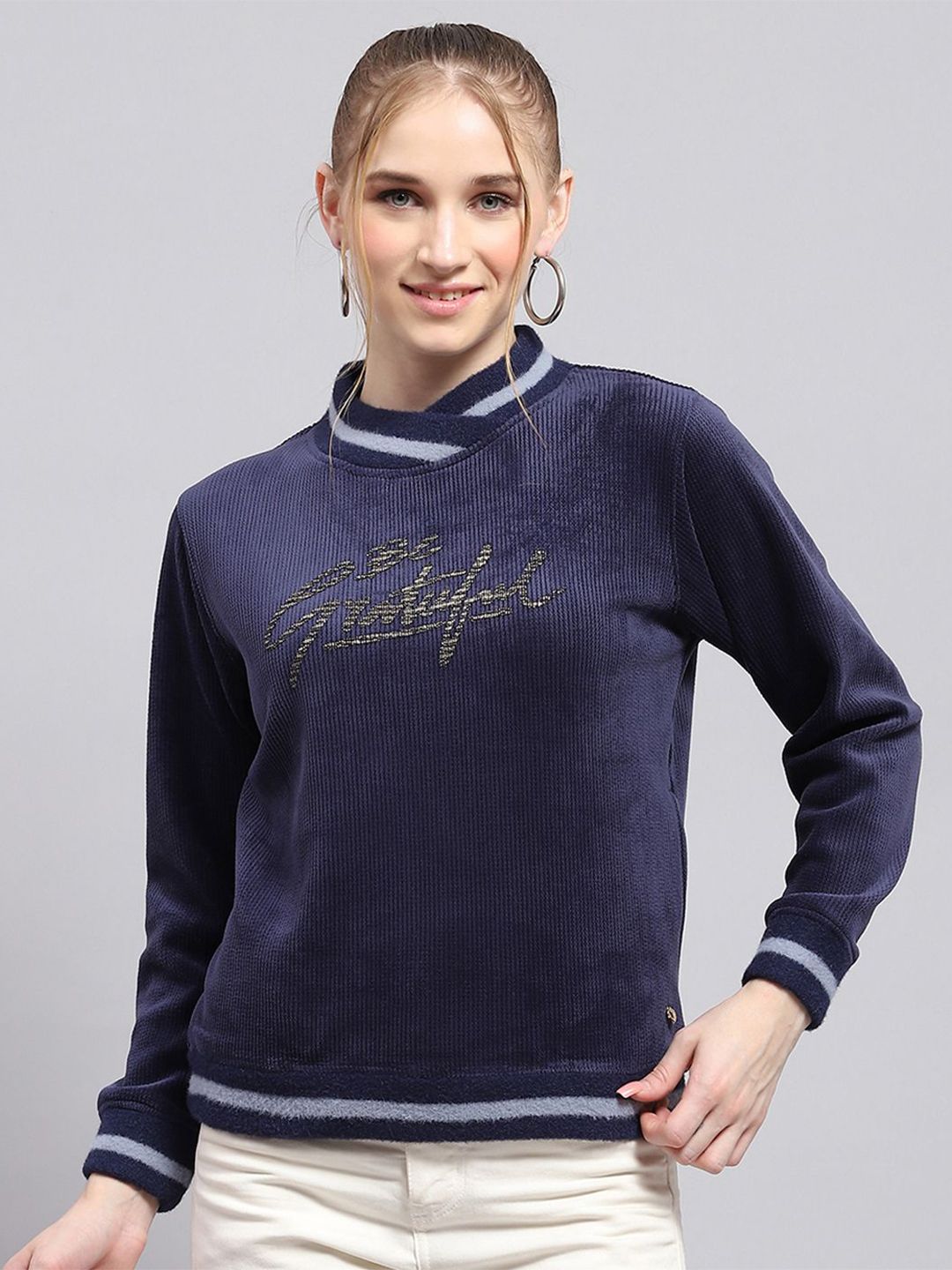 Wanita monte carlo dicetak sweatshirt pullover leher tinggi